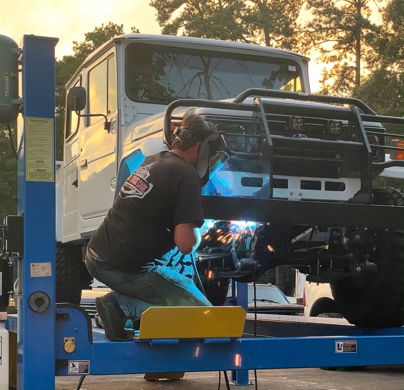 Welding work on a custom truck chassis